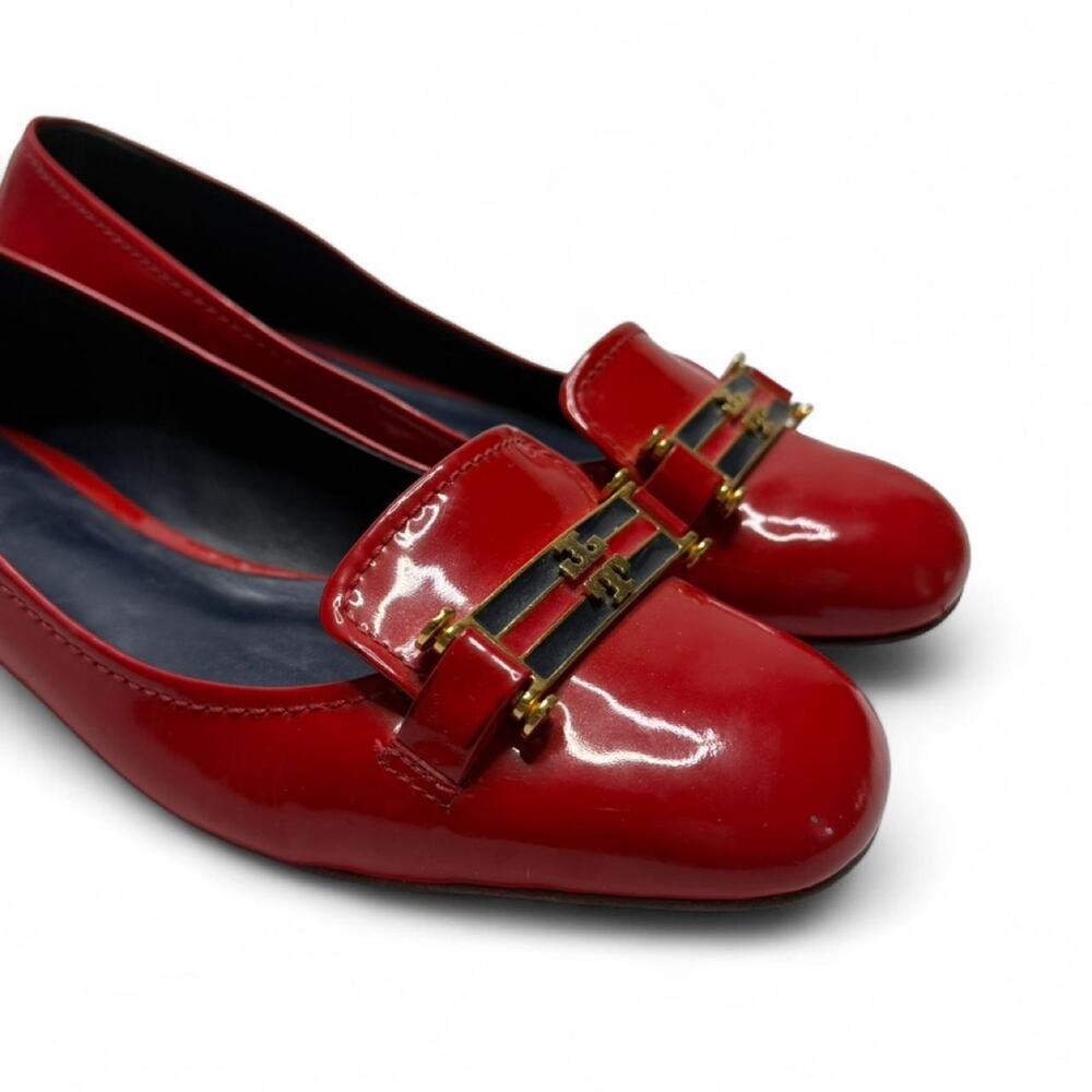 Tory Burch Rare Red All Leather Patent Gold Tone Womens Size 6 Loafers Casual - Picture 2 of 8